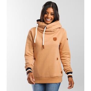 Wanakome Canada Artemis Cowl Neck Hoodie Ginger Tan Striped Cuffs Vegan Leather